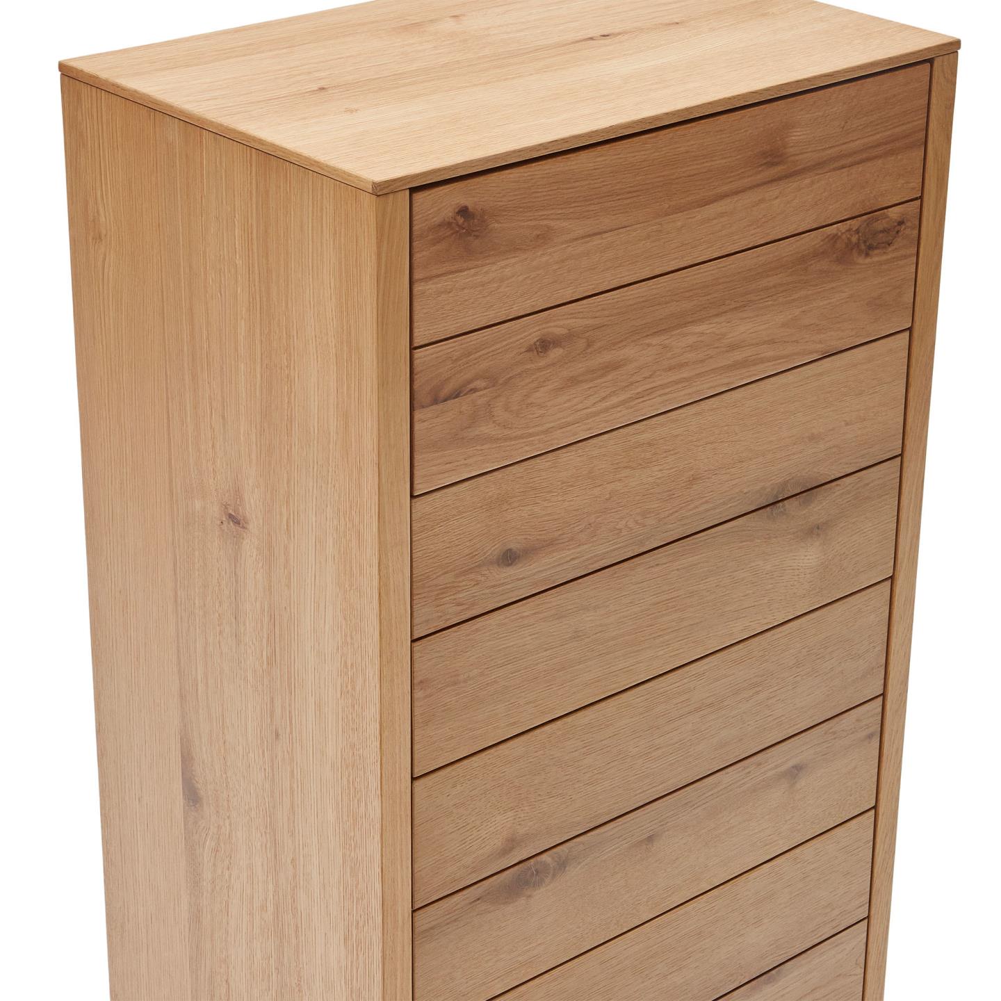 Cómoda Alguam, madeira carvalho, 60x120 Cômoda alta de madeira clara com sete gavetas horizontais