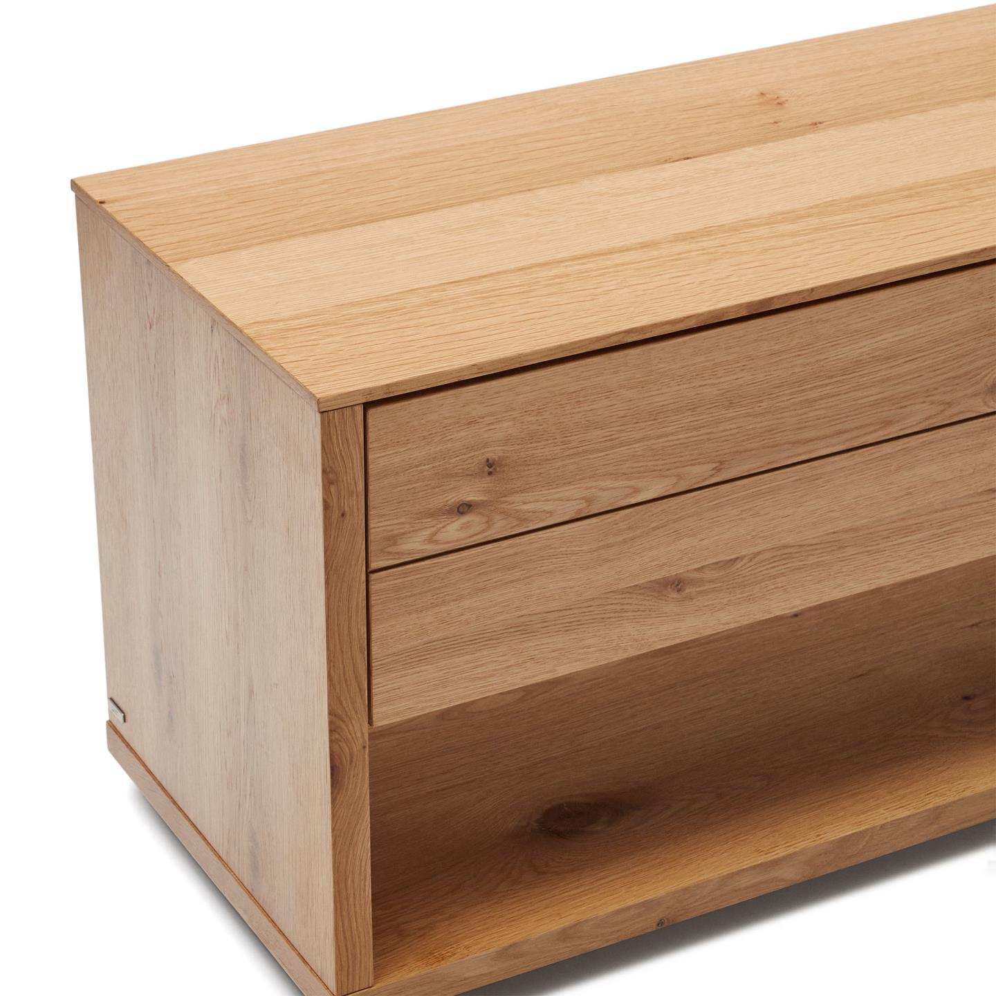 Móvel TV Alguam, madeira carvalho, 200x50 Móvel em madeira clara com duas gavetas e espaço aberto inferior