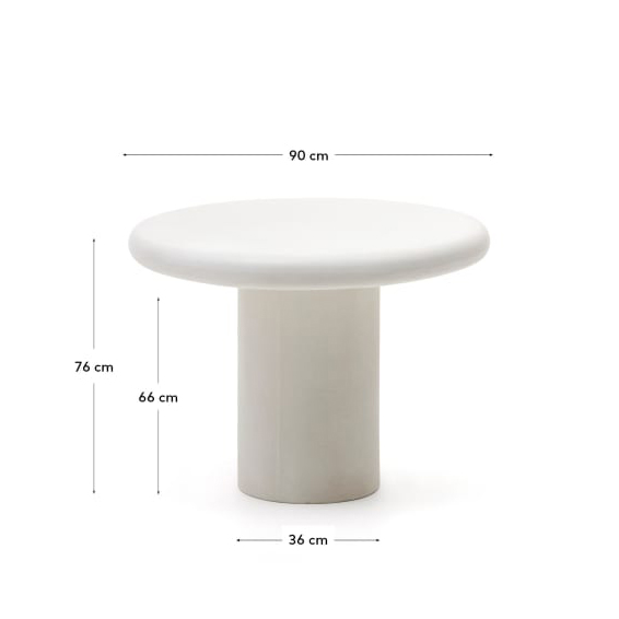 Mesa Adda, exterior, cimento, branco Mesa redonda branca com base cilíndrica e medidas indicadas