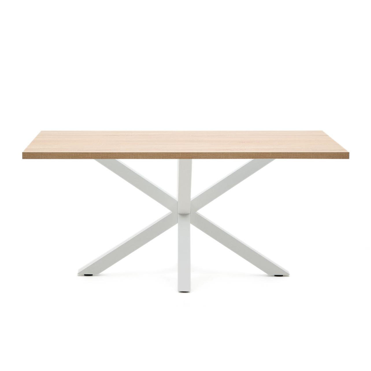 Mesa de jantar Arge, melamina/metal, branco Mesa retangular com tampo de madeira clara e base branca em forma de X