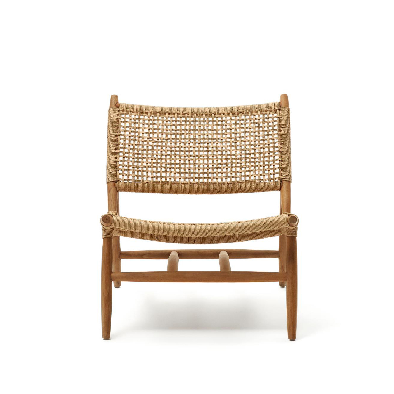 Cadeirão Codan, madeira teca/corda Cadeira de madeira clara com assento e encosto trançados em tecido natural