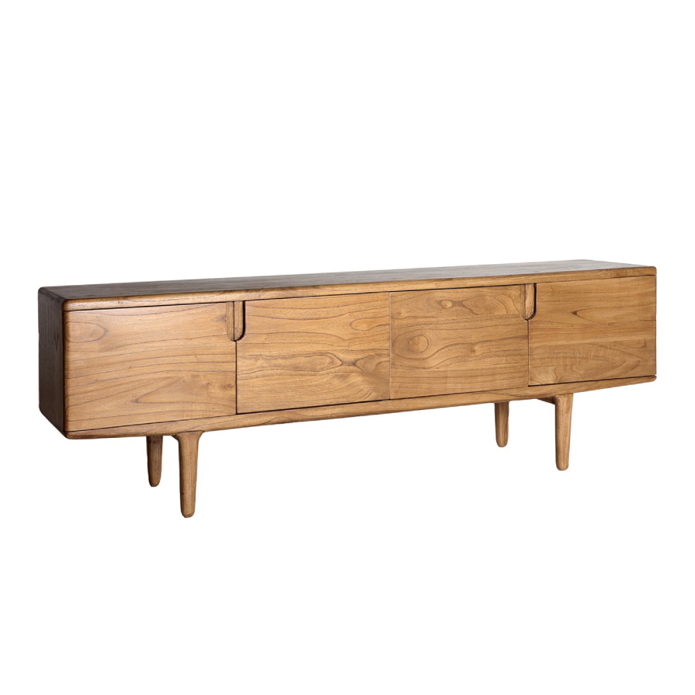 Móvel TV em madeira mindi Slough 190x59 Aparador de madeira clara com quatro portas e pés arredondados