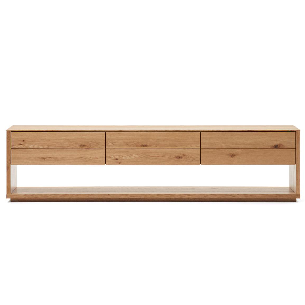 Móvel TV Alguam, madeira carvalho, 200x50 Móvel em madeira clara com três gavetas e base aberta