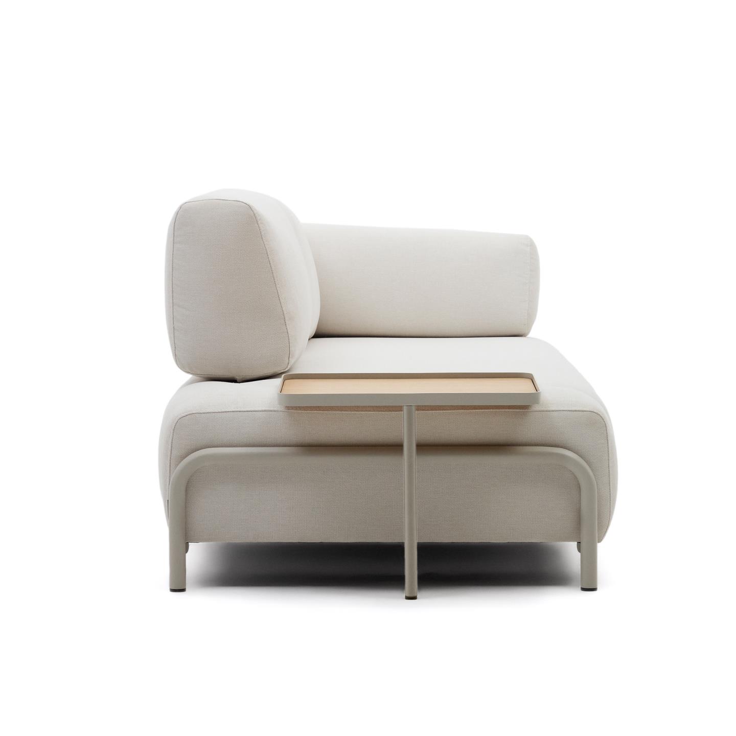 Sofá Compon, 3 lugares, estofado, c/bandeja, bege Sofá modular branco com mesa integrada de madeira clara