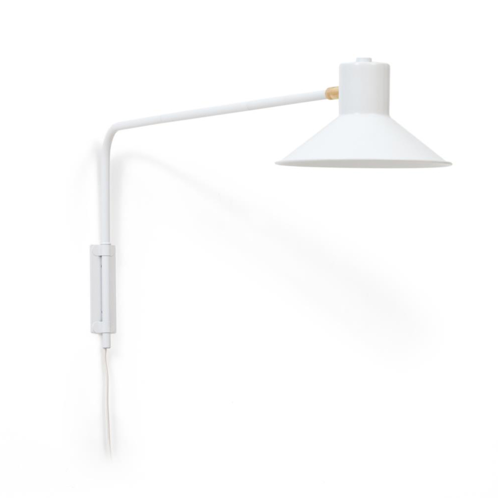 Aplique de Parede Giratório em Metal Arias Candeeiro de parede branco com braço articulado e cúpula cónica