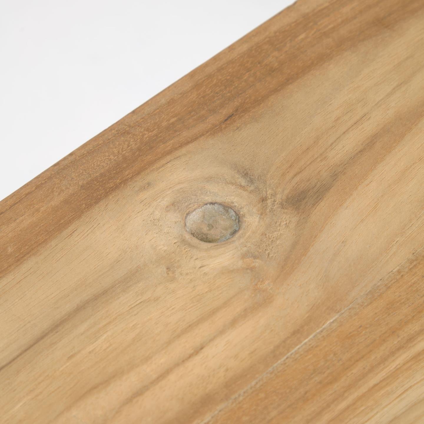 Banco Sifara, madeira teca reciclada, 150x46 Placa de madeira clara com nó visível