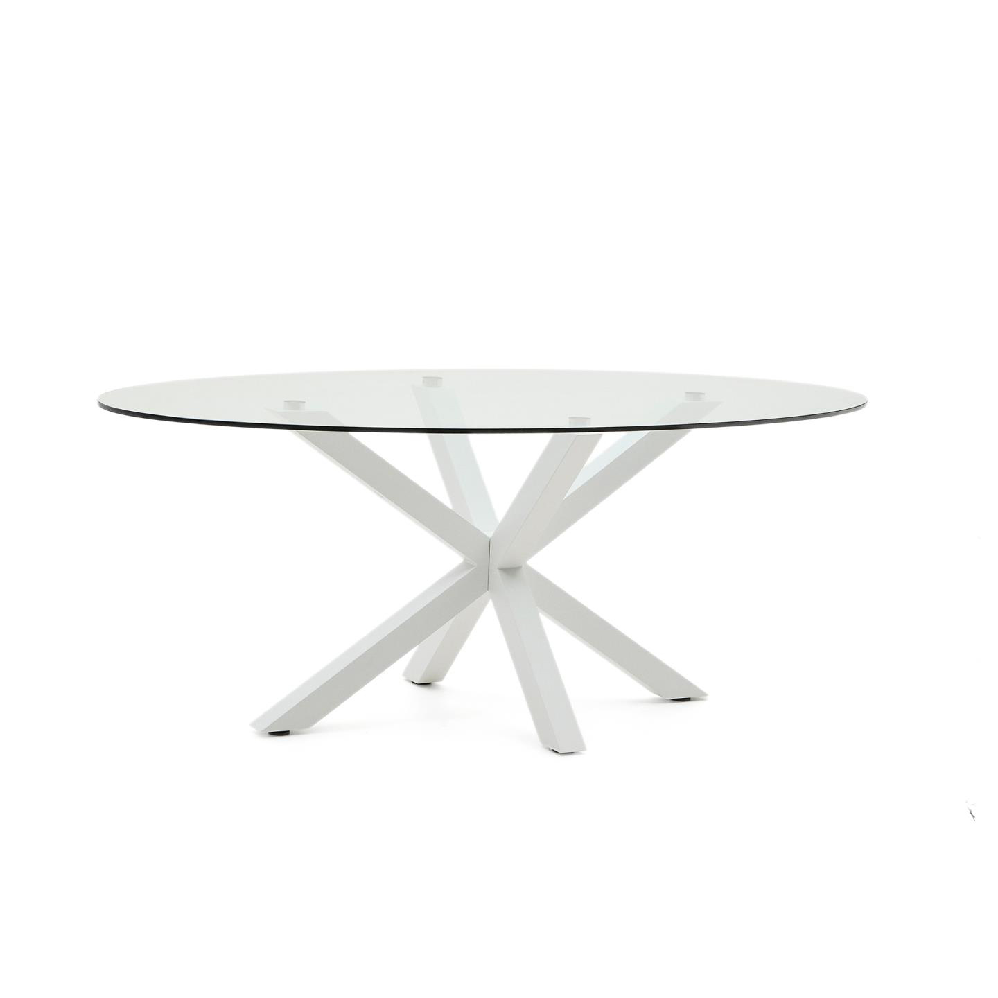 Mesa oval Arge, vidro/metal, branco, 200x100 Mesa de centro redonda com tampo de vidro e base branca