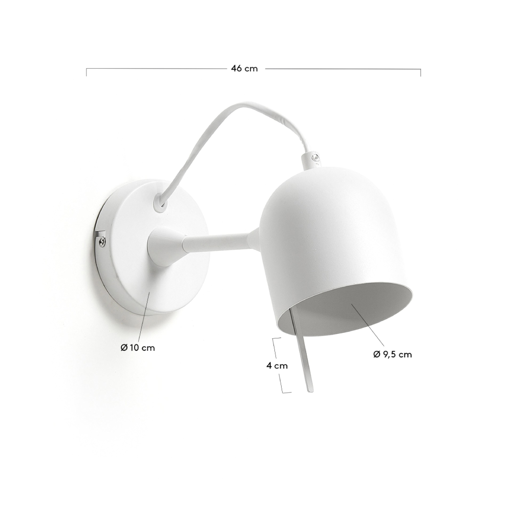 Aplique de Parede Regulável em Metal Lucy candeeiro de parede branco em metal com braço articulado e cúpula arredondada