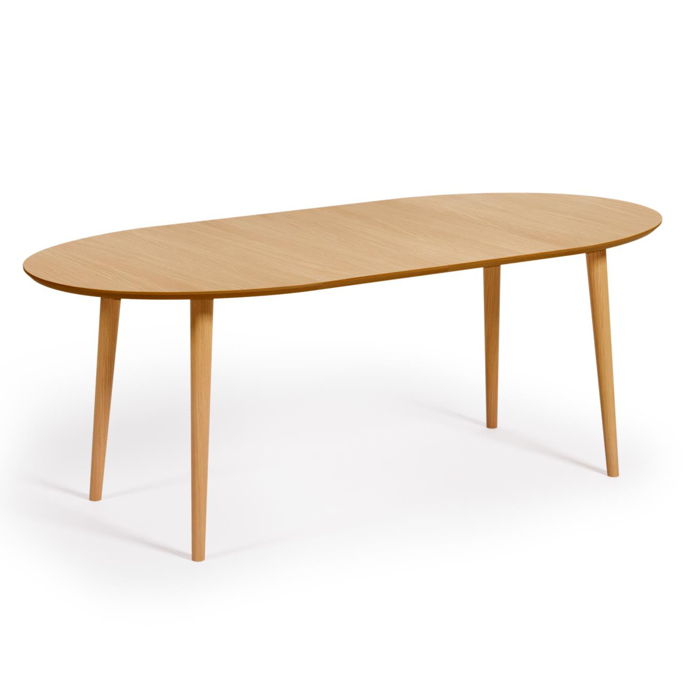 Mesa oval extensível Oki, madeira carvalho, 120(200)x90 Mesa oval de madeira clara com quatro pernas