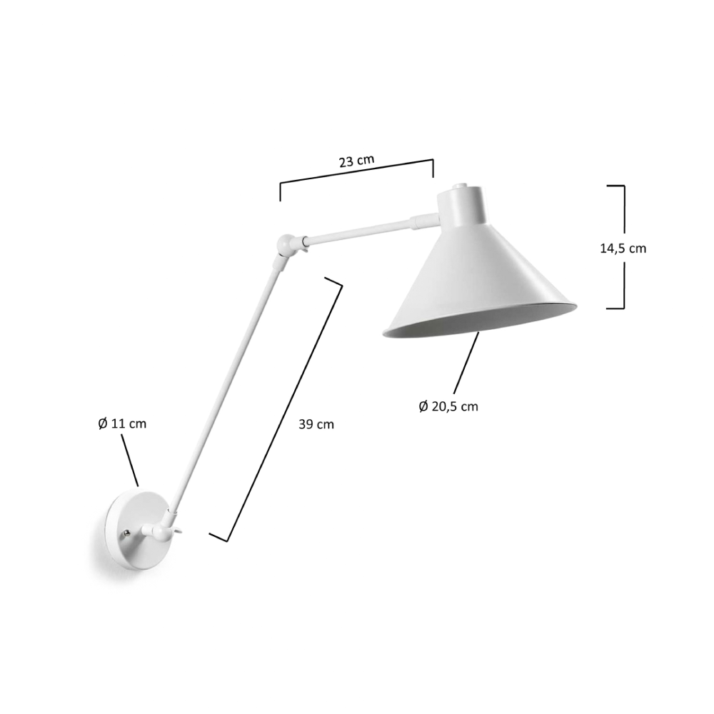 Aplique de Parede Articulado Metal Danone Candeeiro de parede branco com braço articulado e copa cónica