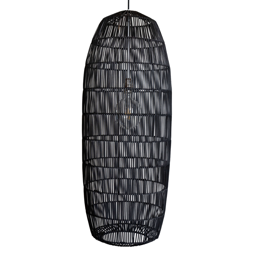 Candeeiro de Teto em Rattan Pickle Large Ø40x106 Candeeiro suspenso oval preto com fios entrelaçados