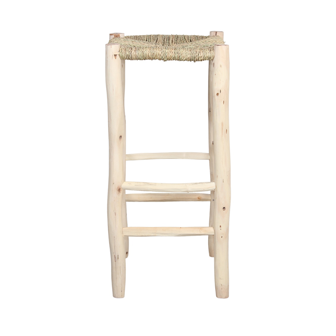 Banco alto Tulio, madeira de louro, 60cm Banco alto de madeira com assento trançado em fibra natural