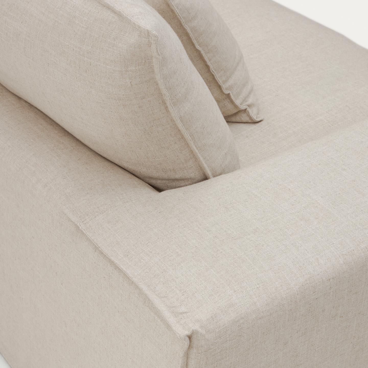 Sofá Anari, 3 lugares, estofado, linho, bege Sofá bege claro com almofadas de encosto de tecido texturizado