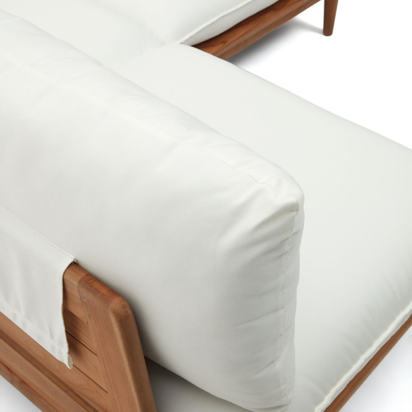 Conjunto Porto Rico, sofá 2 lugares, mesa, madeira teca Cadeira ou sofá branco com estrutura em madeira clara