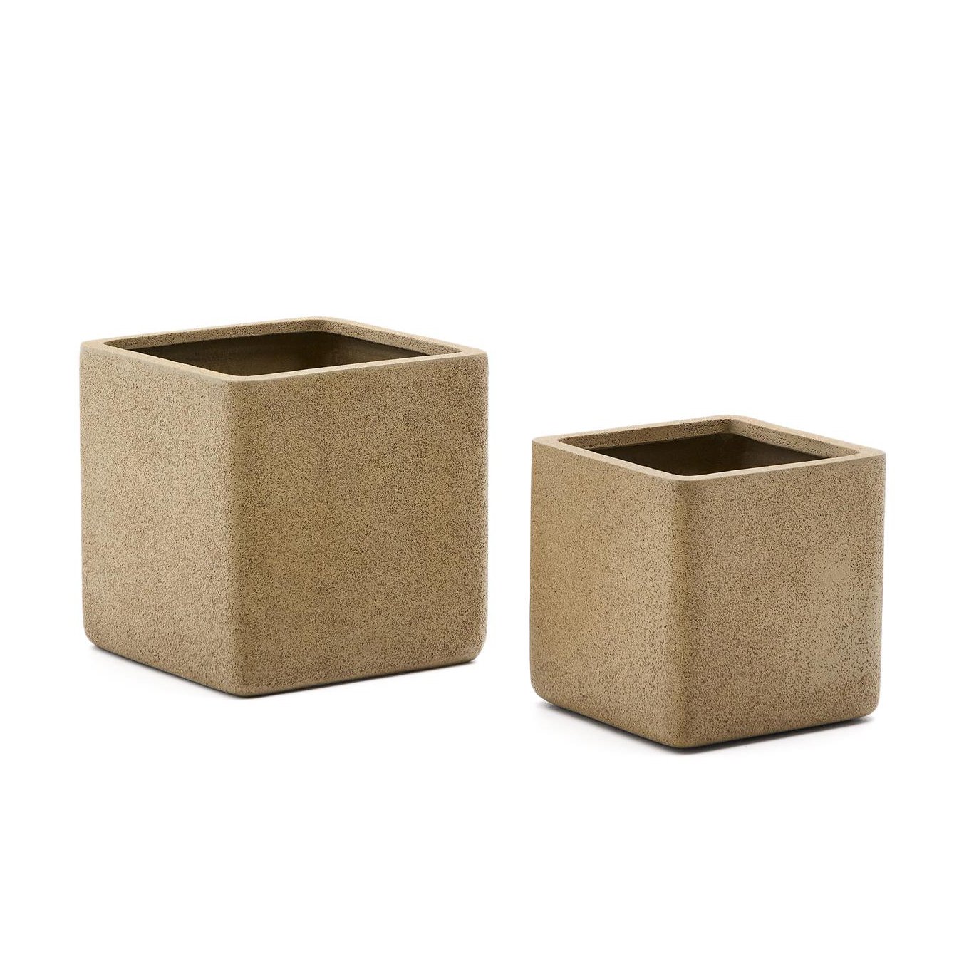 Vasos Minosa, polystone, 44x44, (Conj.2) Dois vasos quadrados bege com textura granada