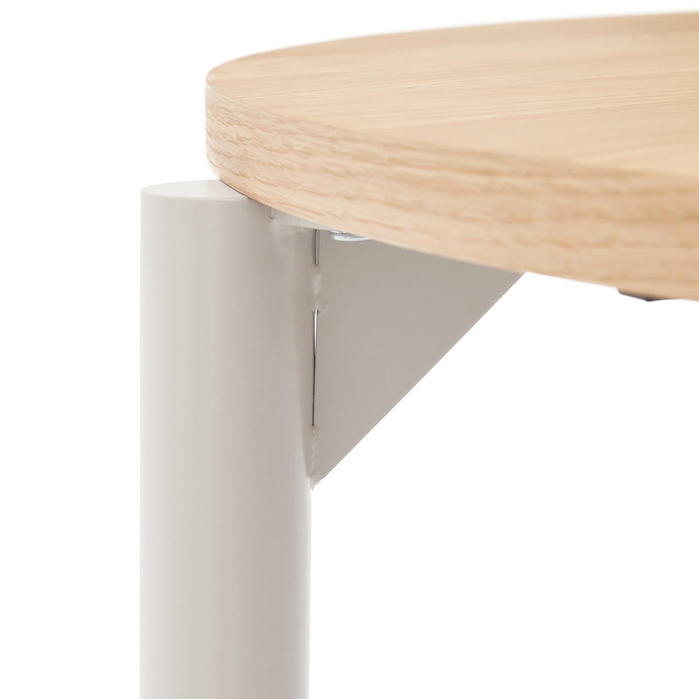 Mesa extensível Montiri, carvalho/metal, Ø120(200)x90 Mesa com tampo de madeira clara e perna metálica cinza claro