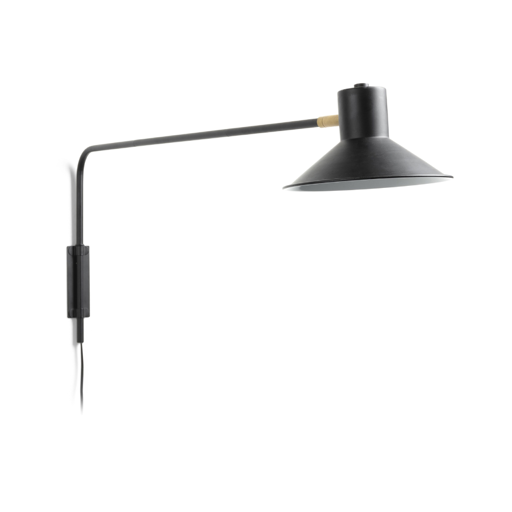 Aplique de Parede Giratório em Metal Arias Lâmpada de parede preta com braço articulado e cúpula cónica
