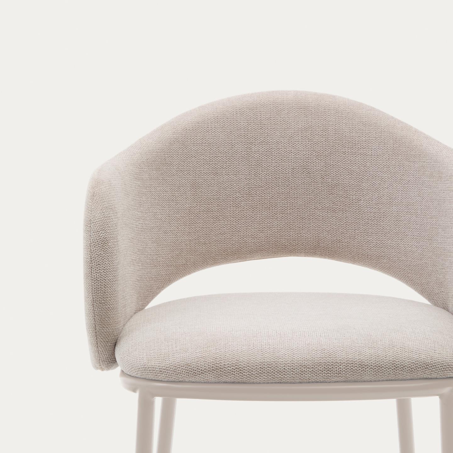 Cadeira alta Mina, estofada, chenille, bege, 65cm Cadeira cinzenta clara estofada com estrutura branca