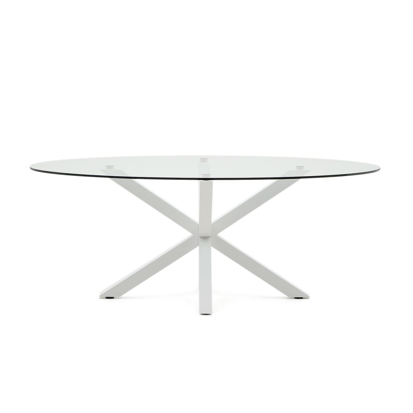 Mesa oval Arge, vidro/metal, branco, 200x100 Mesa redonda com tampo de vidro e base branca em fundo branco