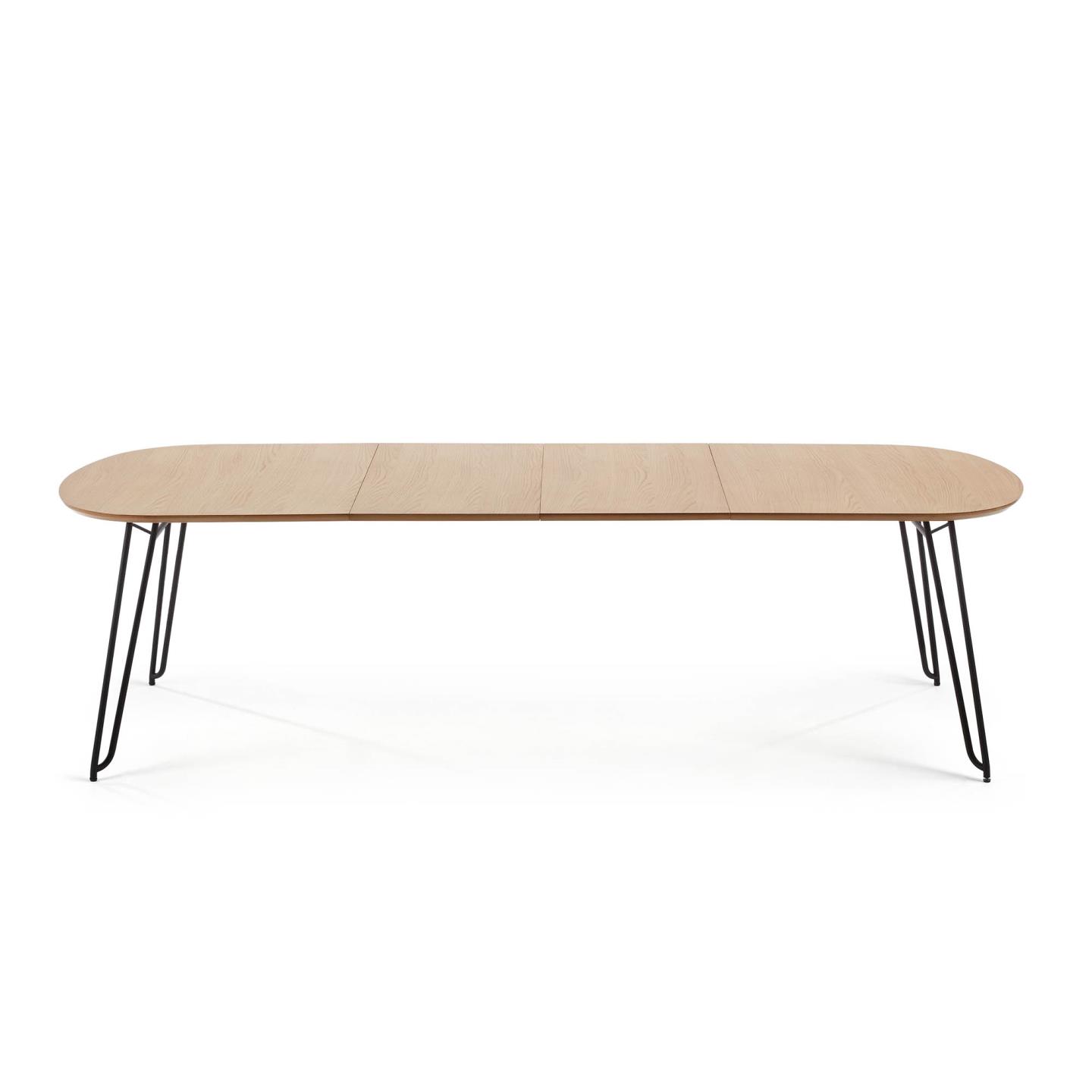 Mesa extensível Novic, carvalho/metal, 140(220)x90 Mesa de madeira clara com pernas metálicas pretas