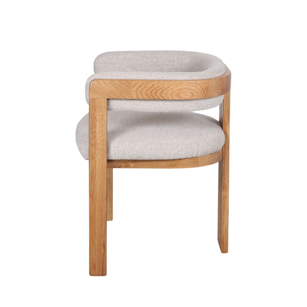 Cadeira com braços carvalho estofada bege Batista Cadeira de madeira clara com estofos cinzento claro e design moderno