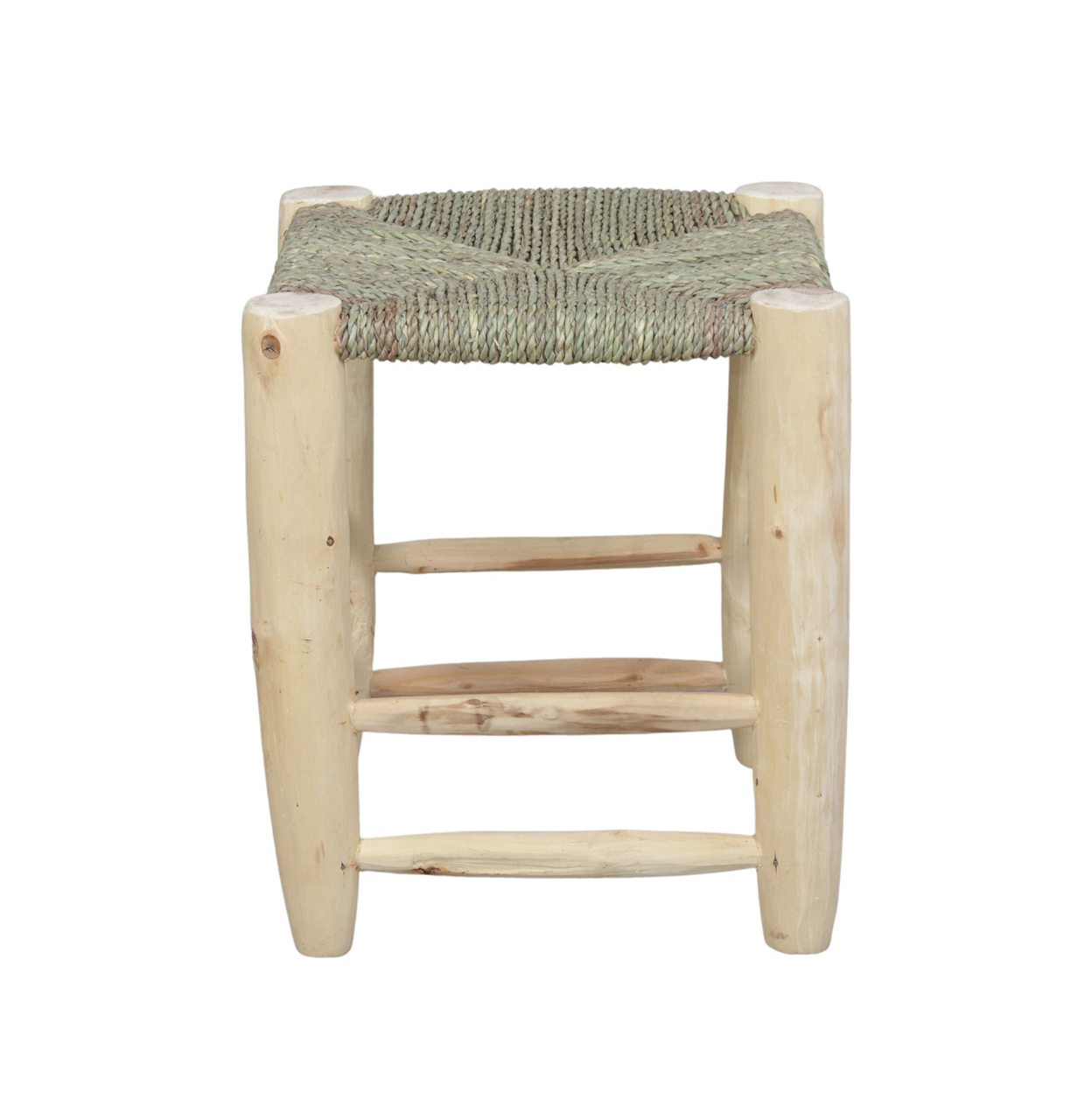 Banco de apoio Kandi, madeira/folha de palmeira Banco de madeira clara com assento trançado de fibra natural