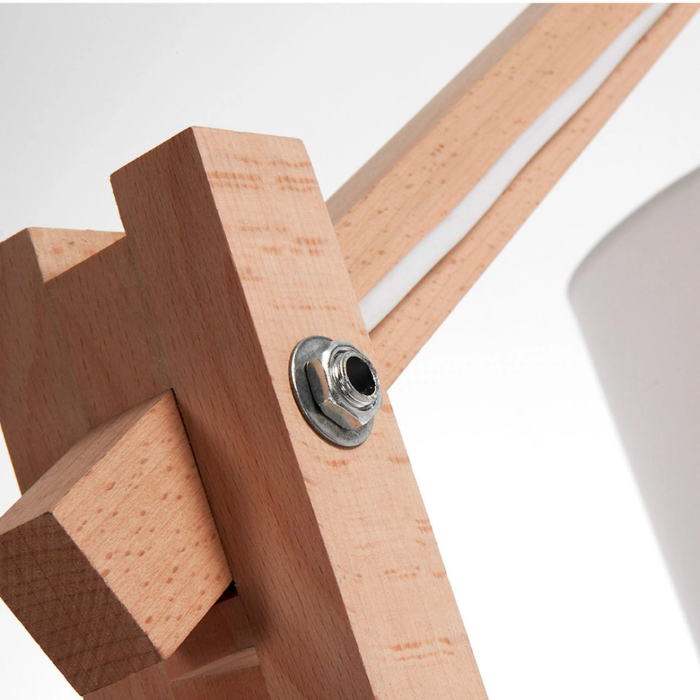 Candeeiro de Pé em Madeira Branco Zizar Estrutura de madeira clara com parafuso metálico e suporte