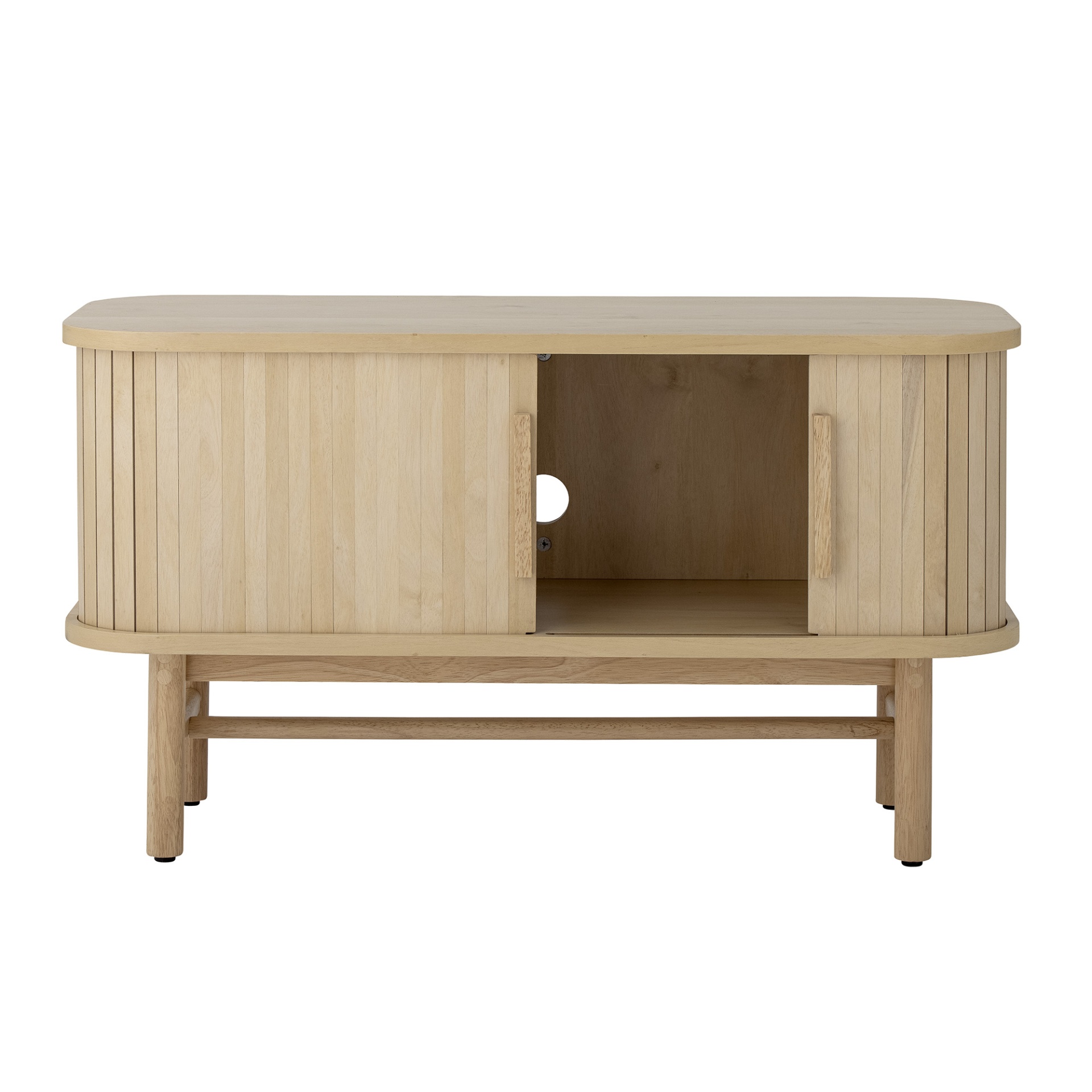 Móvel TV Lex, madeira pinho, 90x50 Móvel de madeira clara com duas portas e uma abertura central