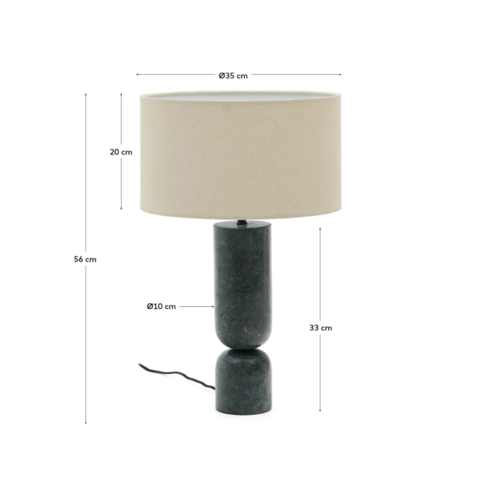 Candeeiro de Mesa em Mármore e Linho Vexis Candeeiro de mesa com base de mármore verde e cúpula bege