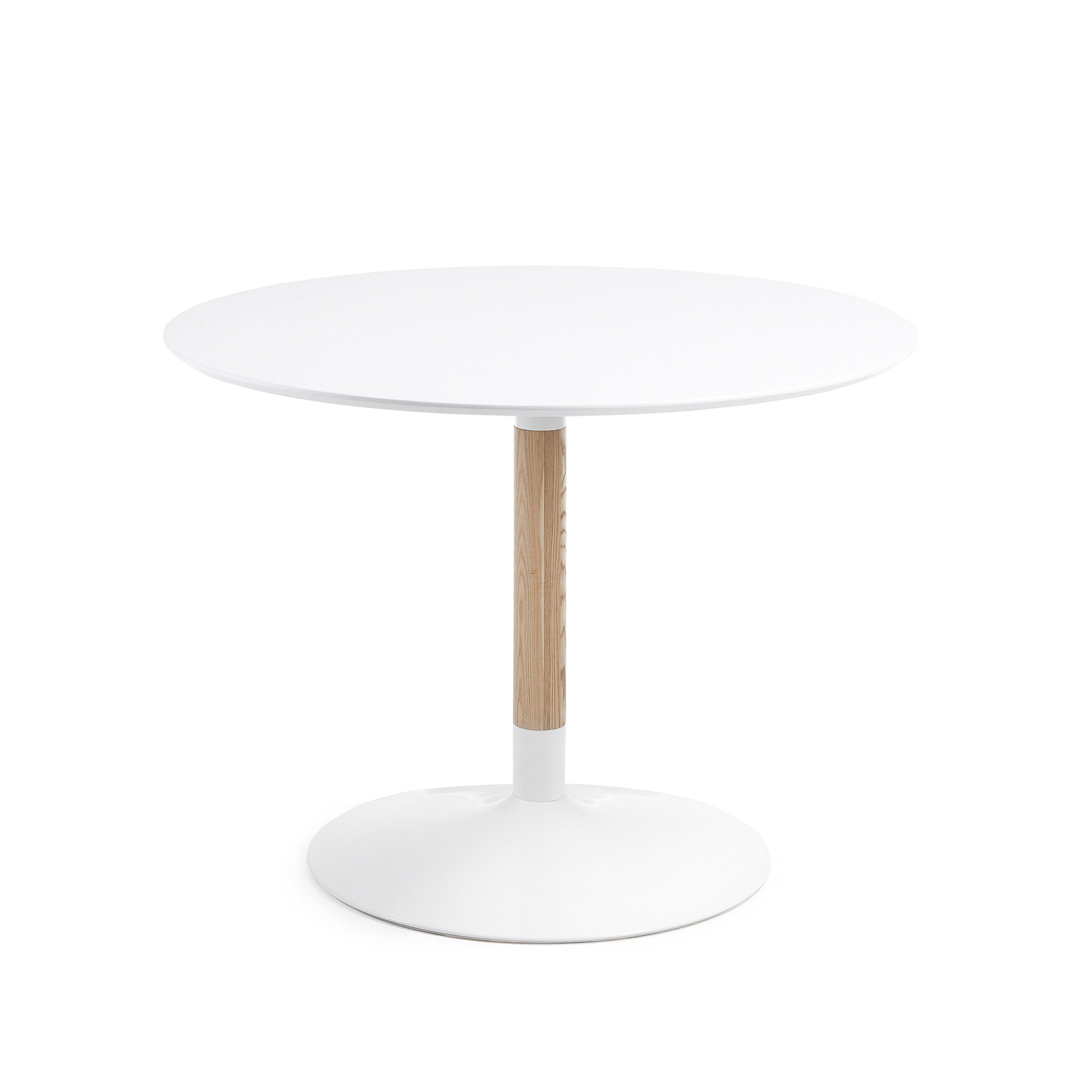 Mesa de jantar Brick, madeira de freixo/lacado, Ø110x75 Mesa redonda com tampo branco e base circular com suporte de madeira