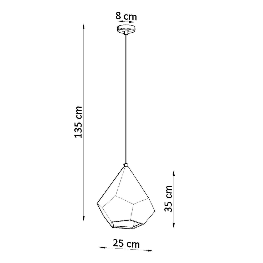 Candeeiro de Teto em Cerâmica Branca Pavus Ø25x35 Candeeiro suspenso geométrico com medidas indicadas