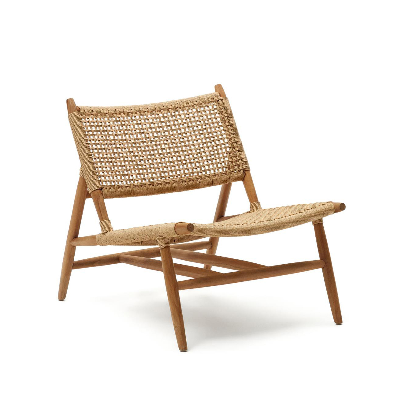 Cadeirão Codan, madeira teca/corda cadeira de madeira com assento e encosto em corda trançada