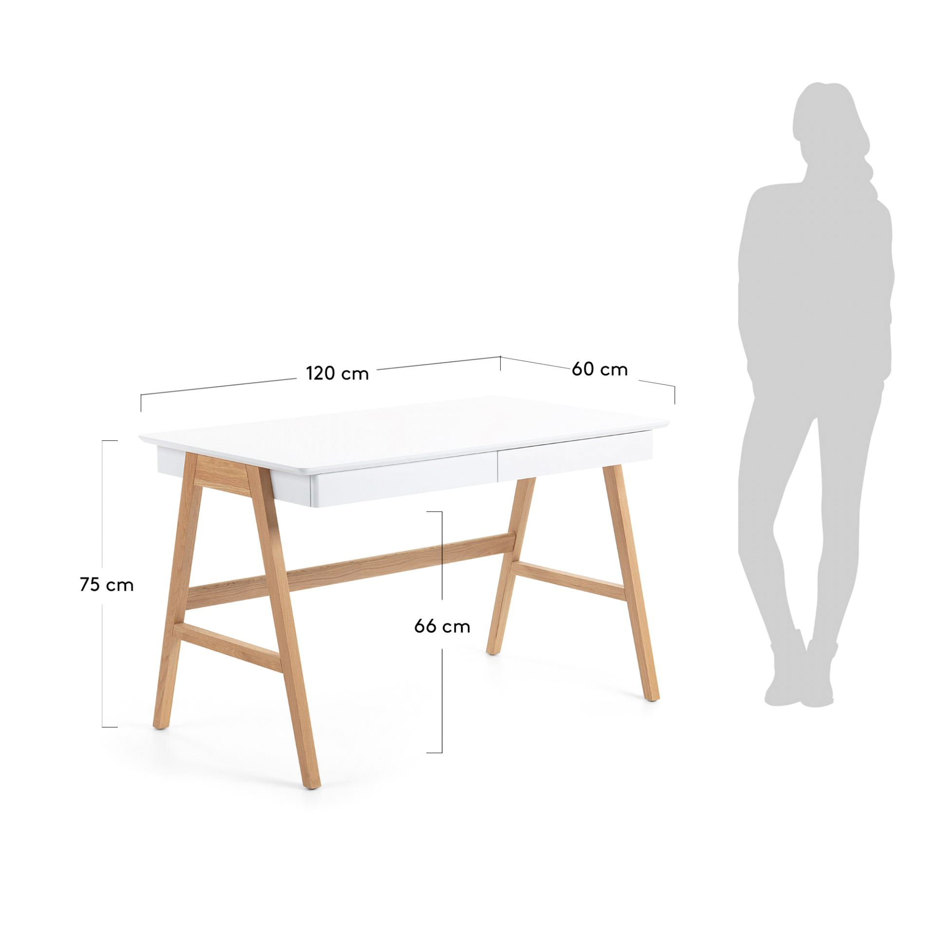 Secretária Dyna, madeira/lacado Secretária branca com pernas de madeira