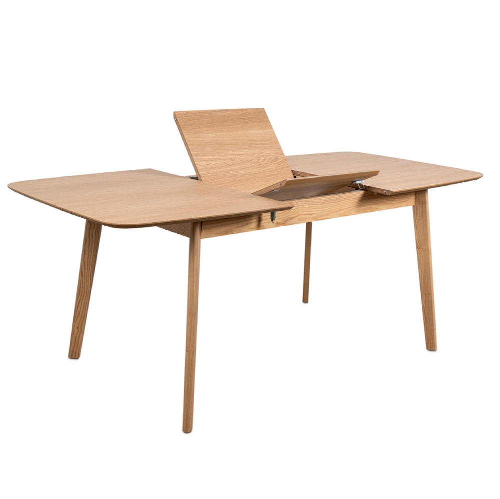 Mesa extensível em carvalho Kenna 140-180 x 90 cm Mesa extensível de madeira clara com tampo dividido e pernas cilíndricas
