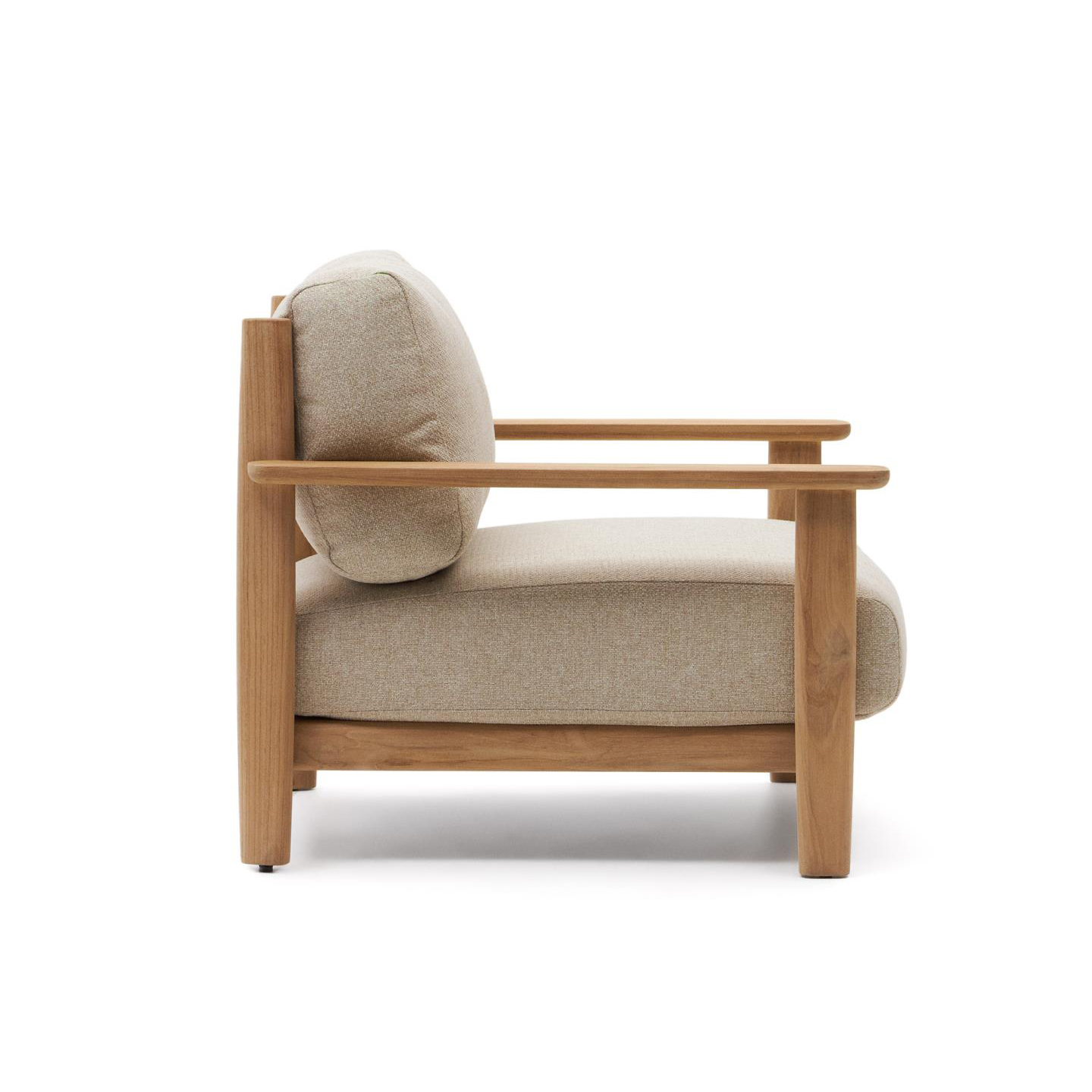 Cadeirão Tiran, exterior, madeira teca, bege Sofá individual de madeira com almofadas bege