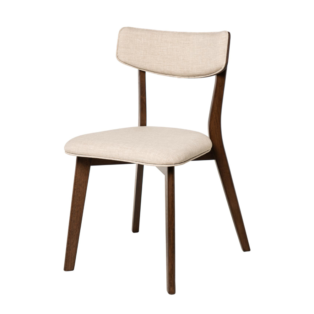 Cadeira estofada bege em nogueira Anais Cadeira de madeira com estofado bege claro