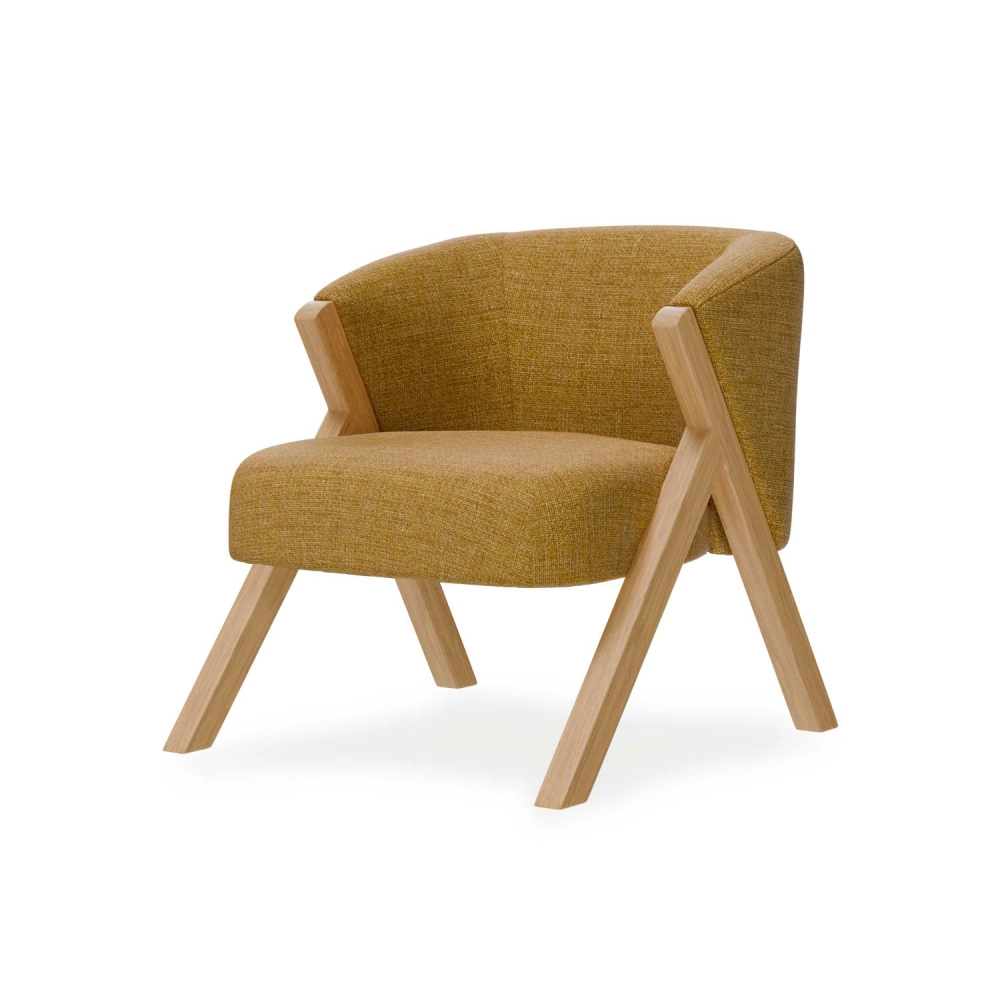 Cadeirão com braços madeira estofado Sintra Cadeira de braço amarela com estrutura de madeira clara