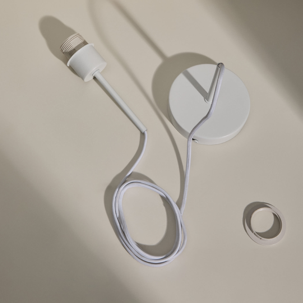 Kit Cabo Elétrico com Casquilho Branco e Cabo Branco 1,5 m Luz pendente branca com cabo e base redonda