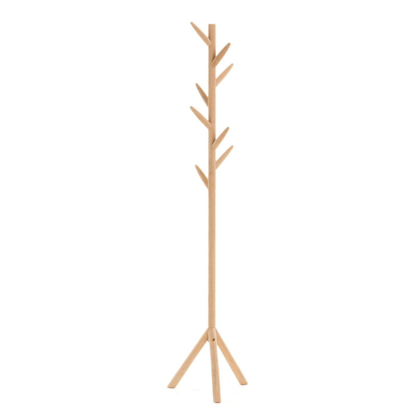 Cabide de pé Nattan, madeira bétula, 163cm Cabideiro de chão em madeira clara com ganchos e base tripé