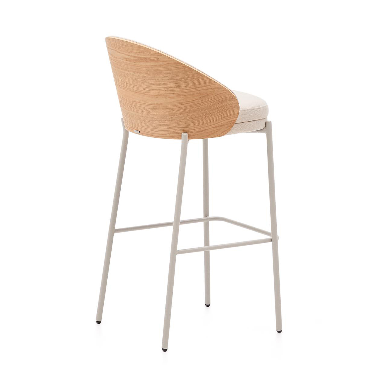 Cadeira alta Emmy, estofada, madeira, bege, 77cm Cadeira alta moderna com encosto de madeira clara e assento branco