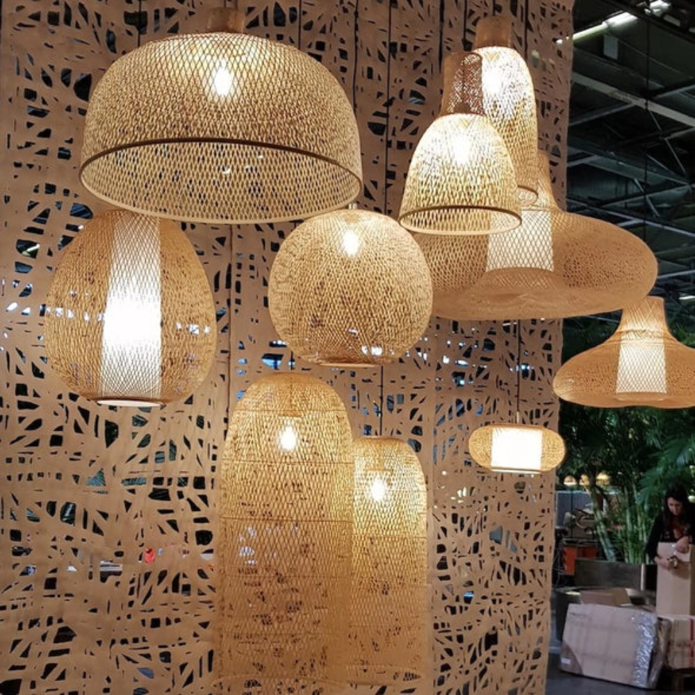 Candeeiro de Teto em Bambu Cap Large Ø48x110 Candeeiros de teto em vime rattan bege claro com luzes pendurados