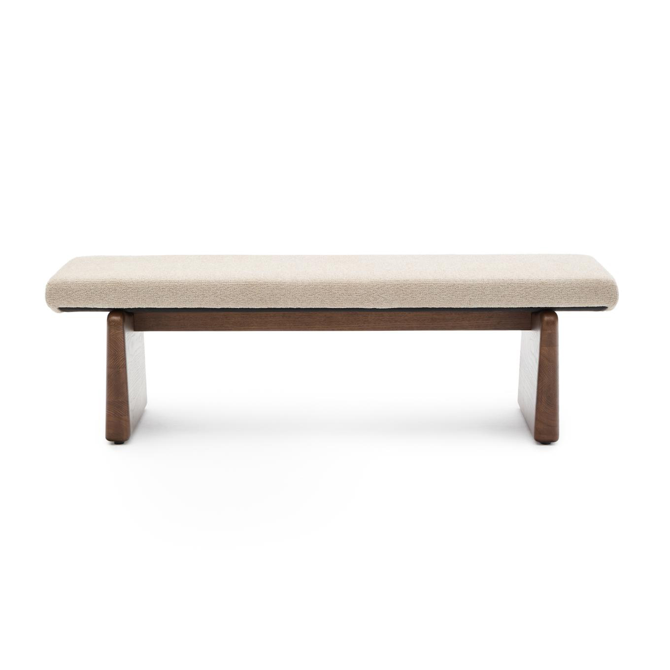 Banco Tupaz, chenille, madeira de freixo, nogueira Banco de madeira com assento estofado bege