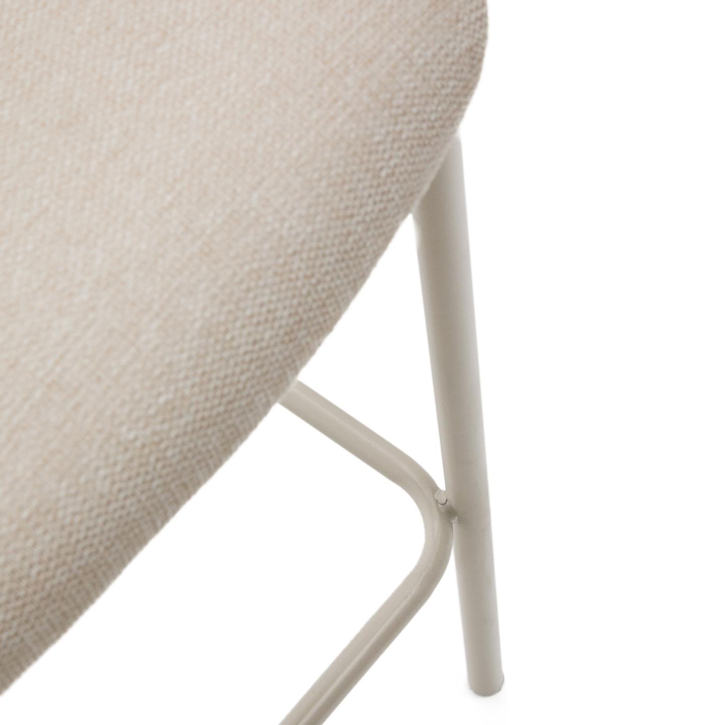 Cadeira alta Cilia, estofada, chenille, bege, 65cm Cadeira estofada bege com estrutura metálica branca