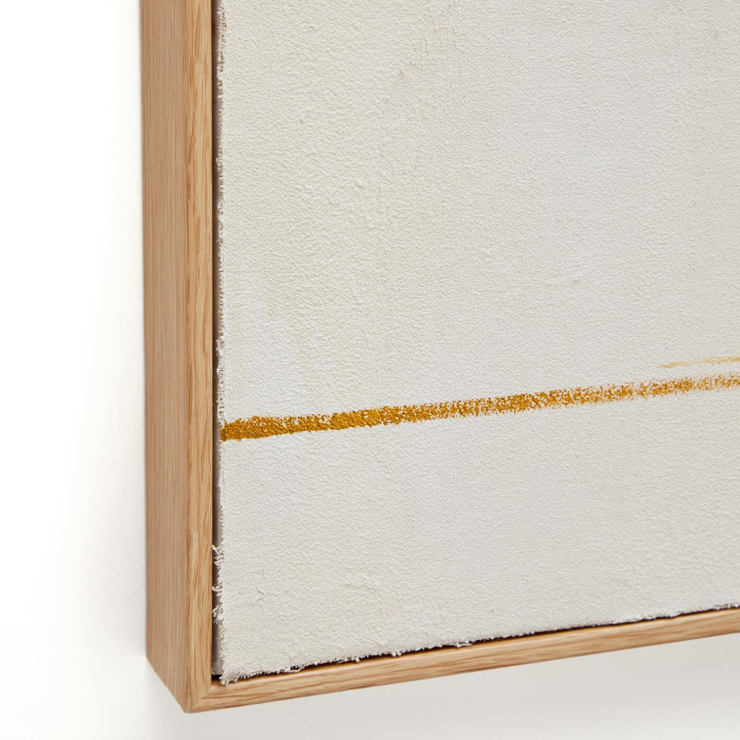 Quadro Savina, madeira/linho, bege, 80x100 Detalhe de quadro com moldura de madeira e linha amarela na tela