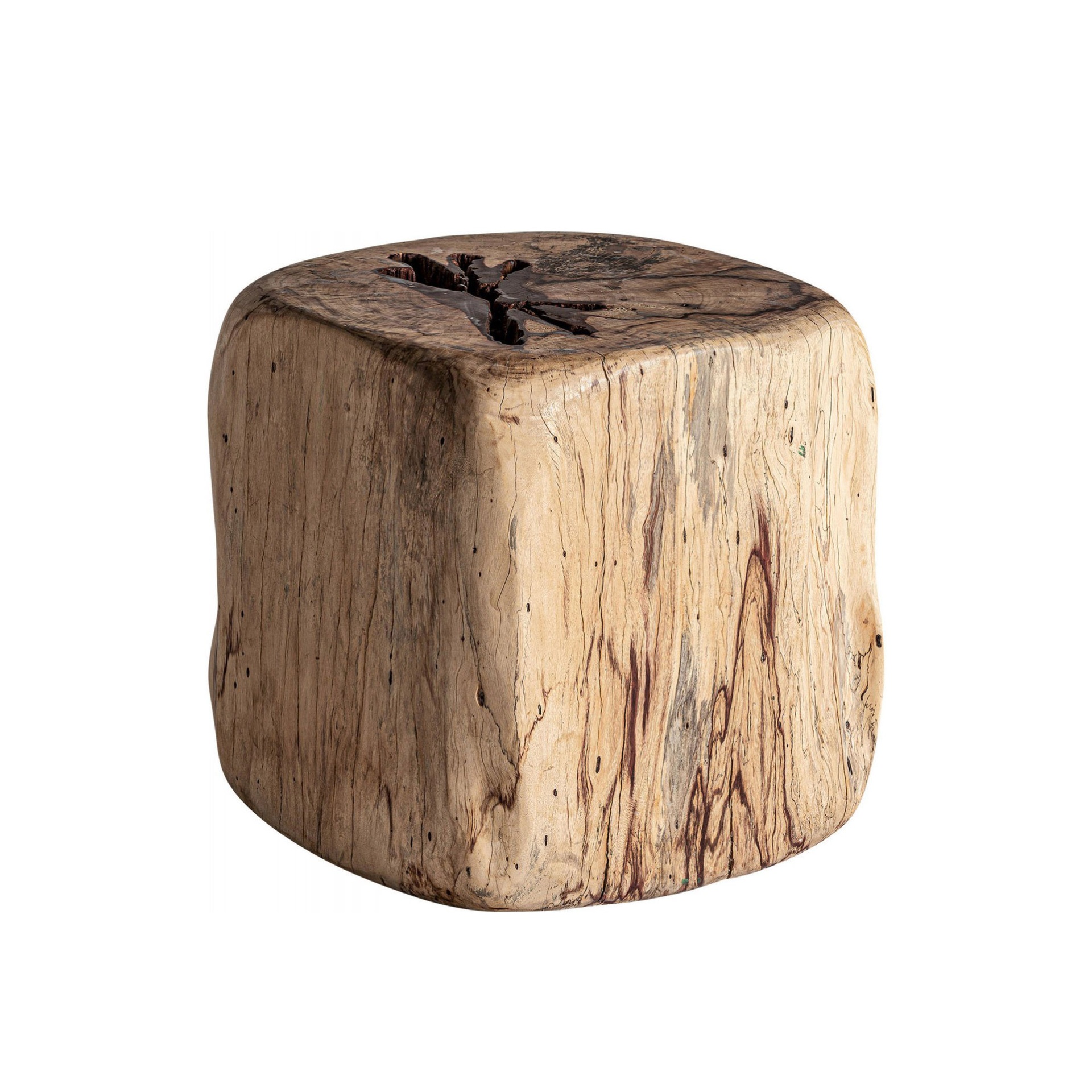 Mesa lateral Dharm, madeira tamarindo, 43x46 Banco cúbico de madeira natural rústica castanha clara