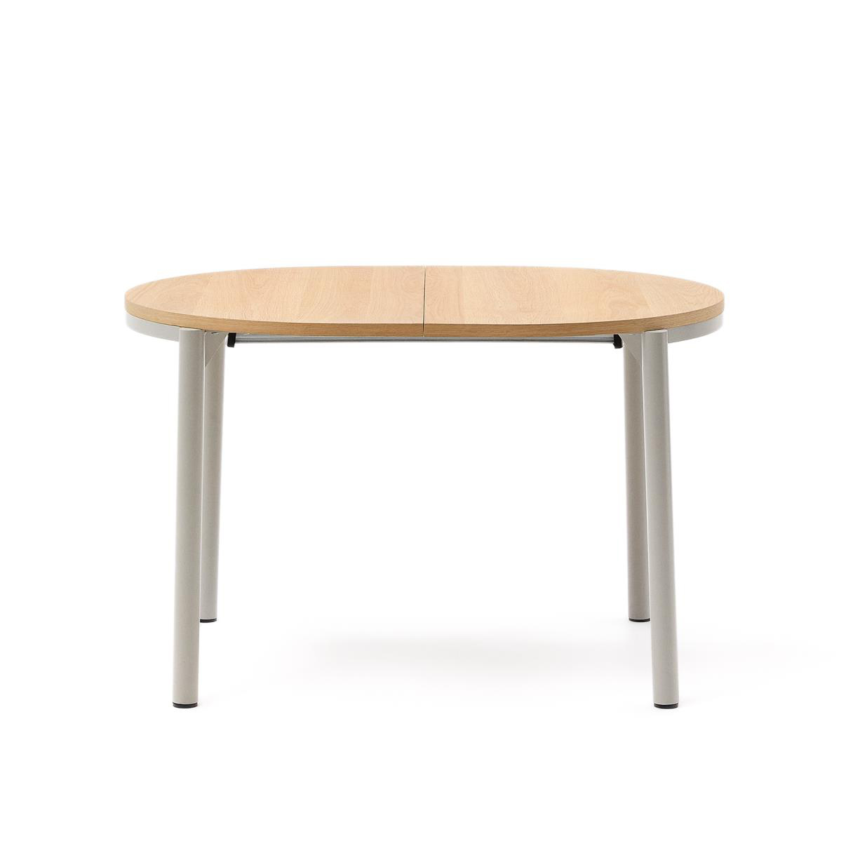 Mesa extensível Montiri, carvalho/metal, Ø120(200)x90 Mesa oval de madeira com pernas metálicas cinza