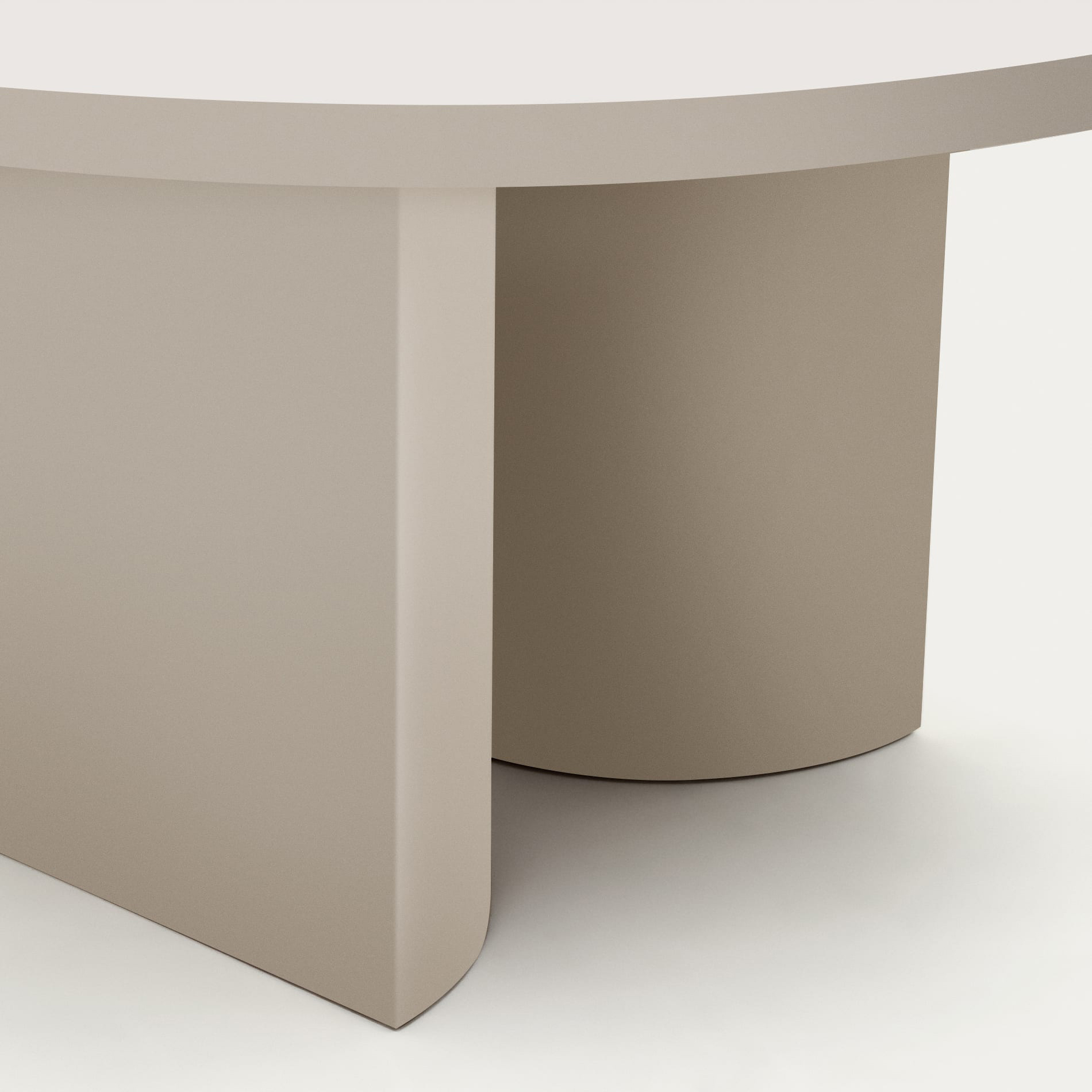 Mesa redonda Nely, MDF, branco, Ø150X75 Mesa redonda bege clara com acabamento liso sobre superfície branca