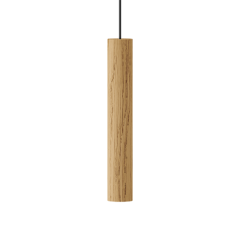 Candeeiro de Teto Chimes em Madeira de Carvalho – 22 cm Lâmpada pendente cilíndrica de madeira clara com cabo preto