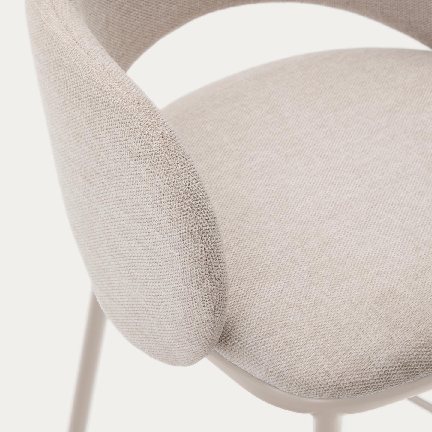 Cadeira alta Mina, estofada, chenille, bege, 65cm Cadeira estofada bege com estrutura metálica branca