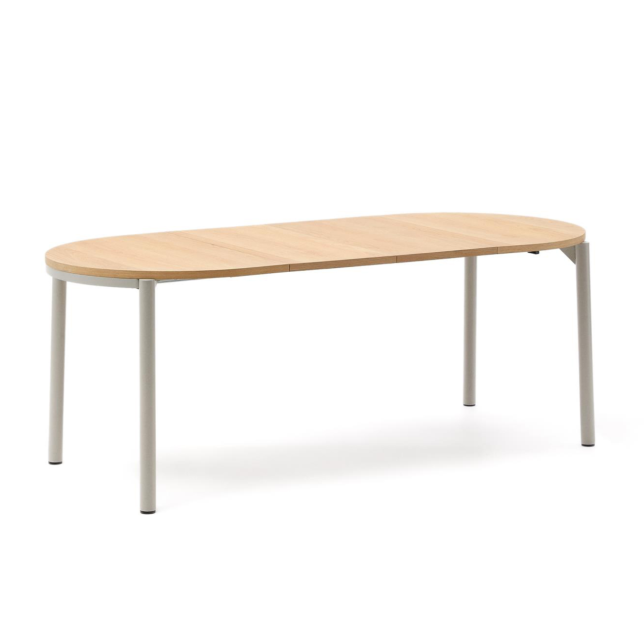 Mesa extensível Montiri, carvalho/metal, Ø120(200)x90 Mesa oval de madeira clara com pernas metálicas cinza